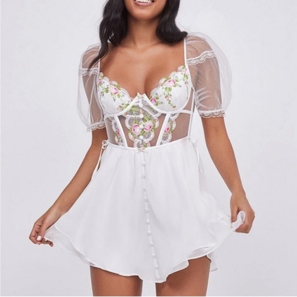 for love & lemons Trellis Rose Dress White Large - Picture 5 of 16